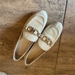 Salvatore Ferragamo Cream Patent Loafers